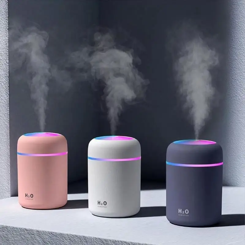 2023 Portable LED light mini 300ml h2o Spray Mist humidifier Double Wet Aroma Essential Oil Diffuser Car usb air humidifier