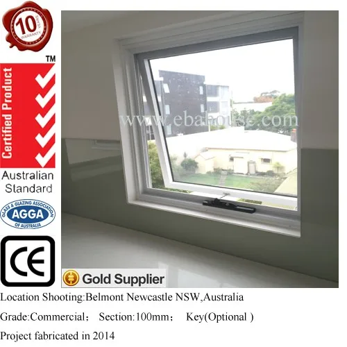 aluminium awning window with chain winder top hung casement windows AS 2047
