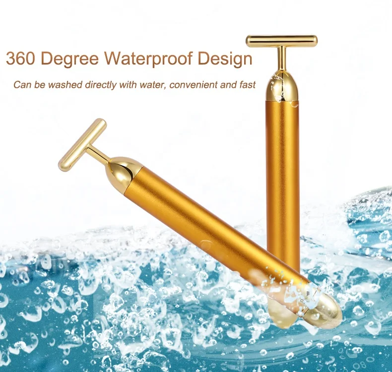 Skin rejuvenation slimming Facial massager device metal face roller T shaped 24k gold beauty bar