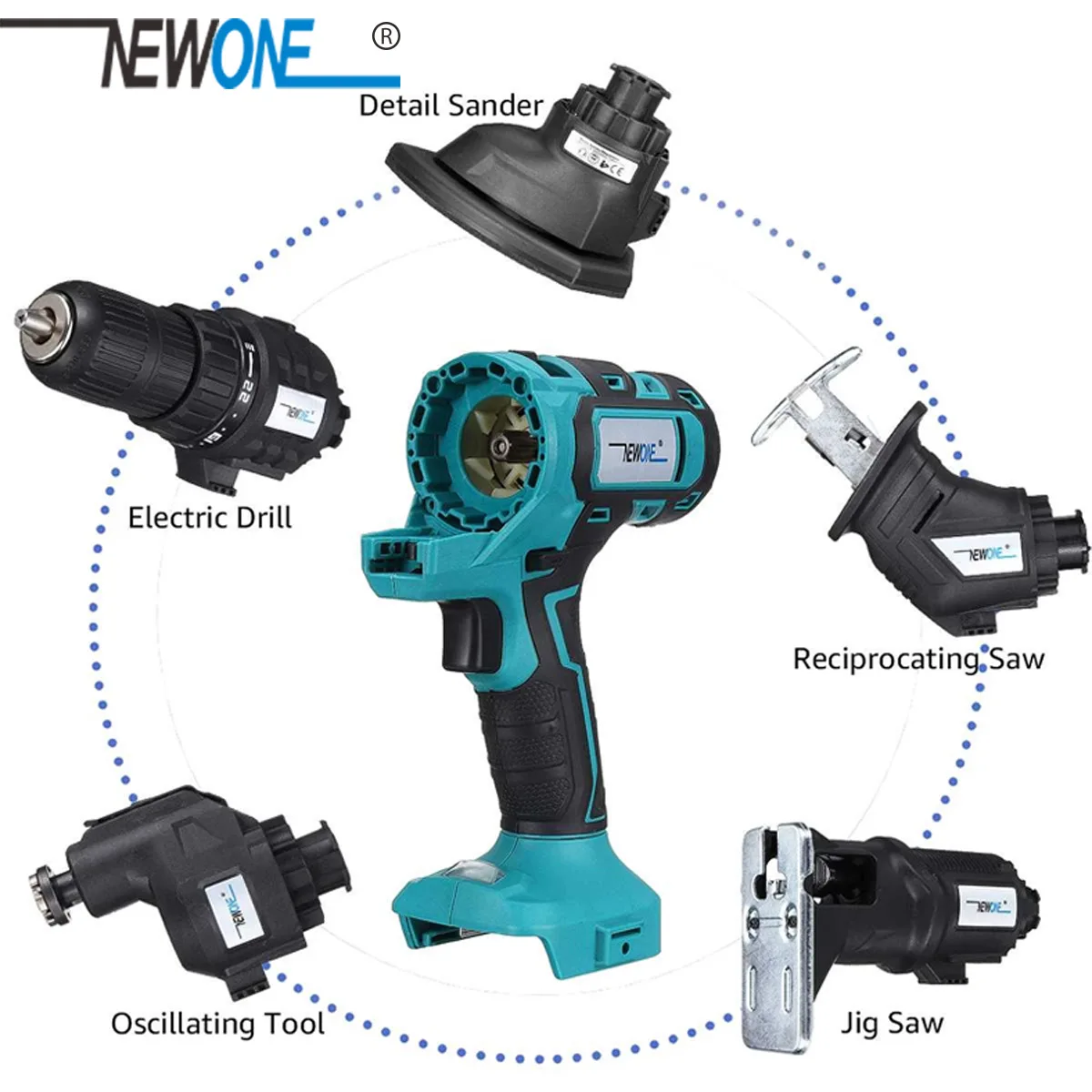 5-in-1 Multi Power Tool Electric Drill Reciprocating Saw Oscillating Tool Jig Saw Sander Combo Kit Replaceable Head For Makita