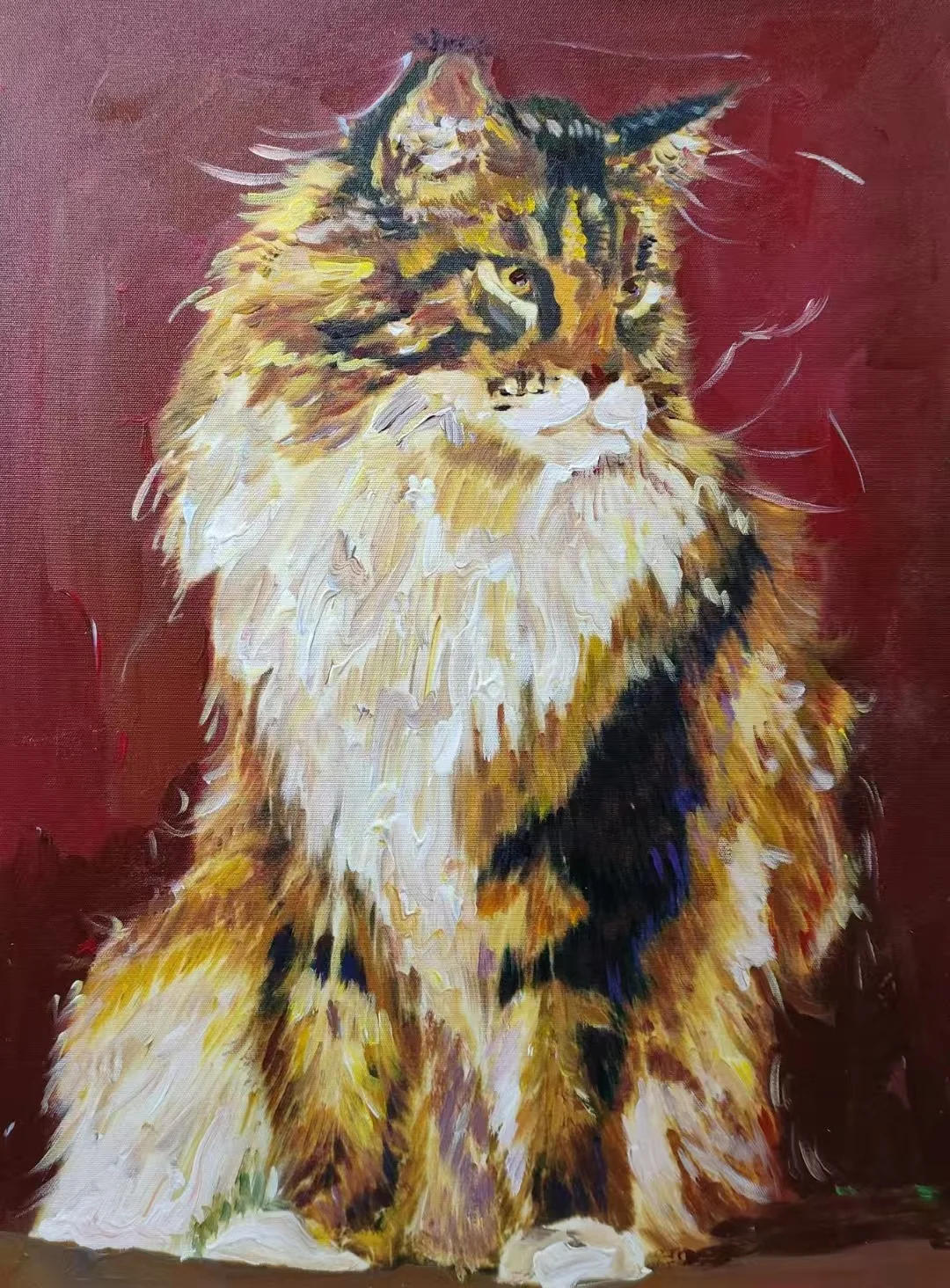 Handmade 100% Impressionist Oil Painting Animal-themed Pet Cat  Portrait on Canvas Framed Anime Design Style Gift