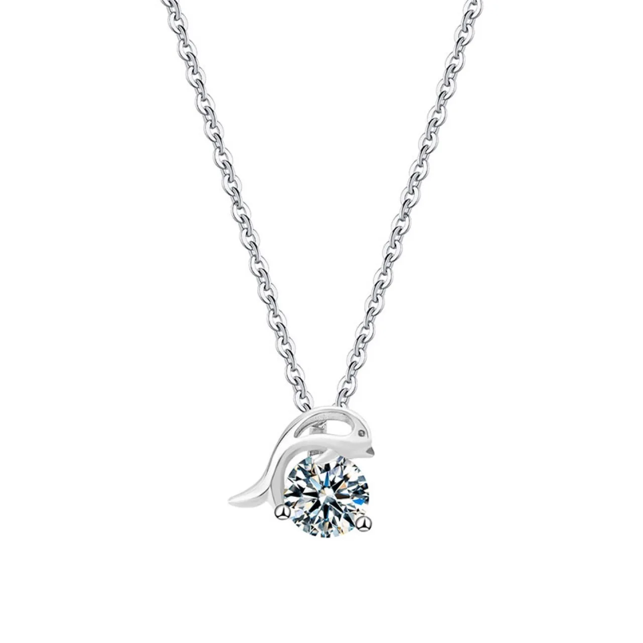 S925 Silver Dolphin Love Mosang Stone Necklace, Light Luxury and Unique, Clawbone Chain, Female Cold Wind