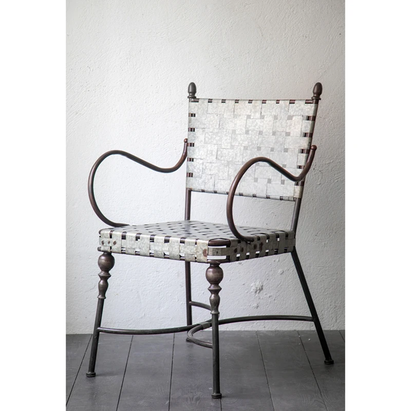 Retro Light Luxury French High White Small Garden Camping Metal Dinning Outdoor Chairs With Arm