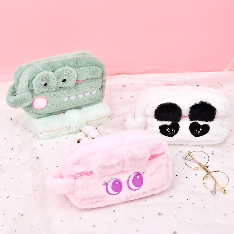 Wholesale New Cute Animal Plush Large Capacity Students Pen Pencil Case Storage Bag with Zipper