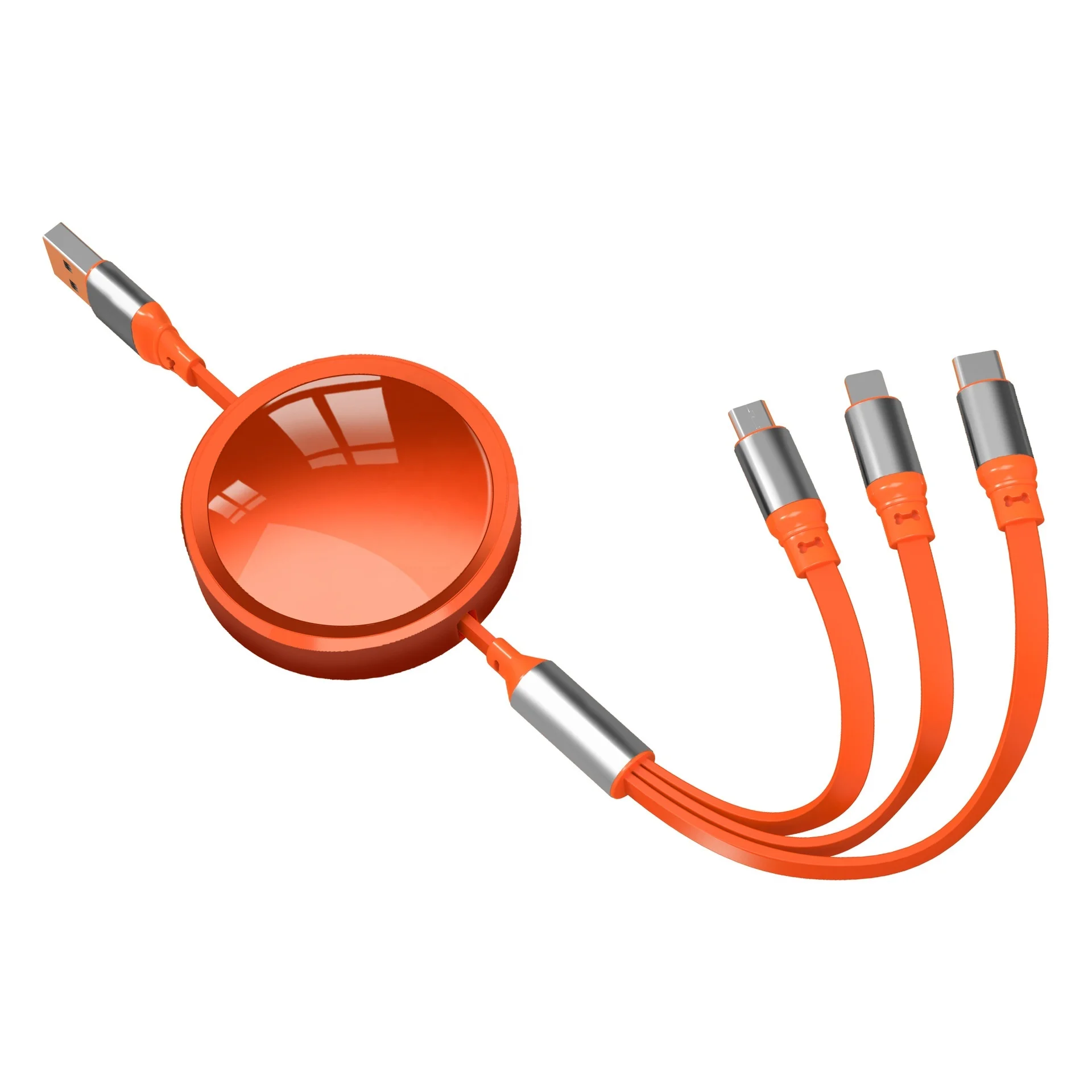 2024 New design 1.2m Retractable flat soft 3 in 1 data cable USB A to C micro cable for all mobile phone