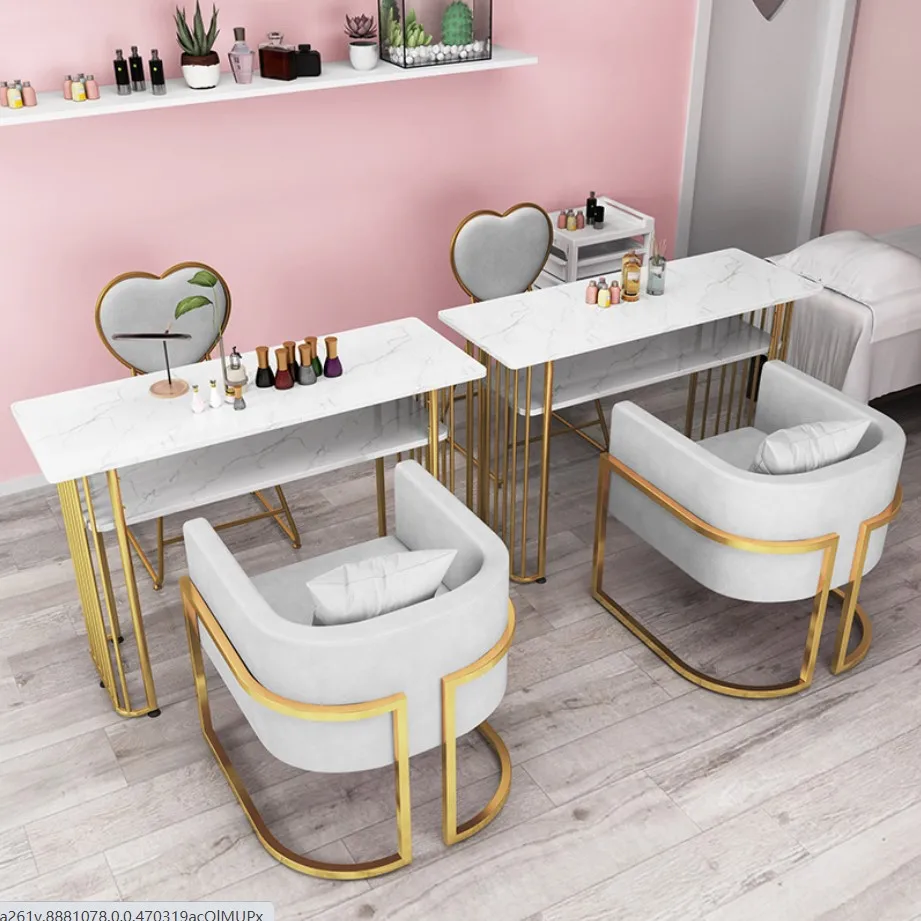 Fashion Lady Beauty Salon Furniture Pink Luxury Nail Table Manicure Table Nail chair