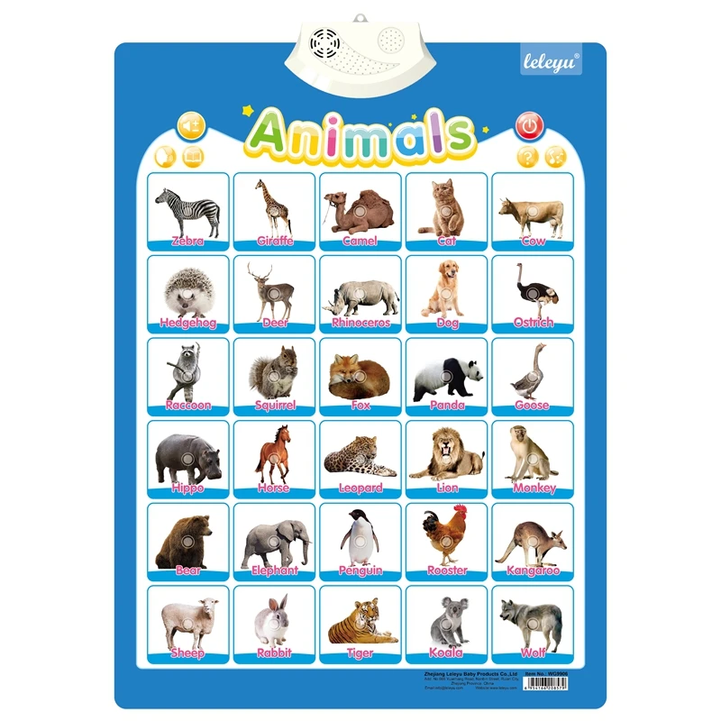WG9906 Wholesale English Learning Animal Chart Talking Poster Toy Kids Learn Animal Name