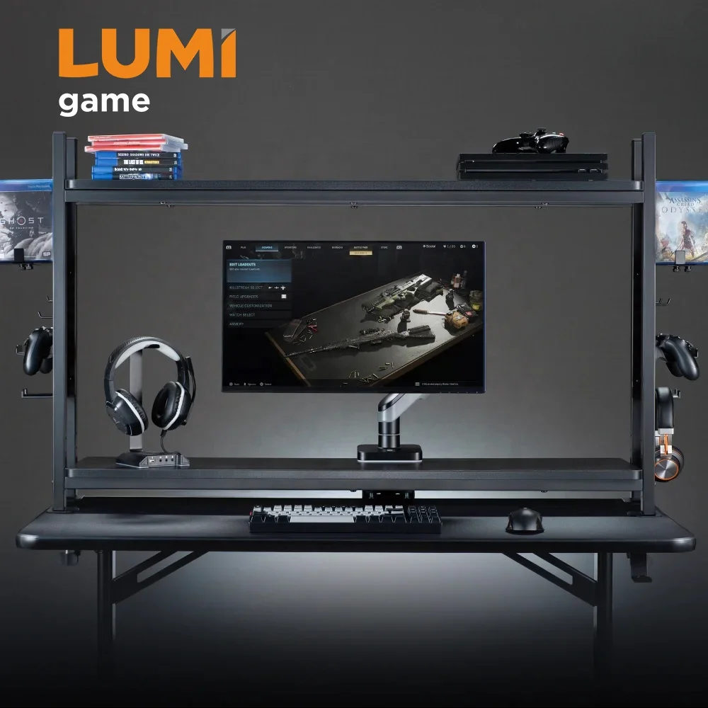 STB-192 Gaming Desk Desktop Organizer Storage Shelf Rack Adjustable Display Stand Shelf Organizer with Monitor Riser for Desk