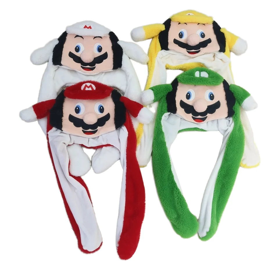 Mario Cartoon Character LED Light Bunny Hat Super Soft Plush Stuffed Animal Toys with Air Pumping and Moving Ears