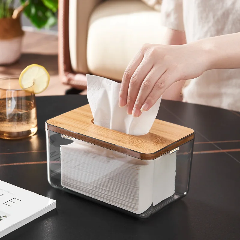 Home Bathroom Acrylic Tissue Box Holder With Cover Rectangular Facial Tissue Box