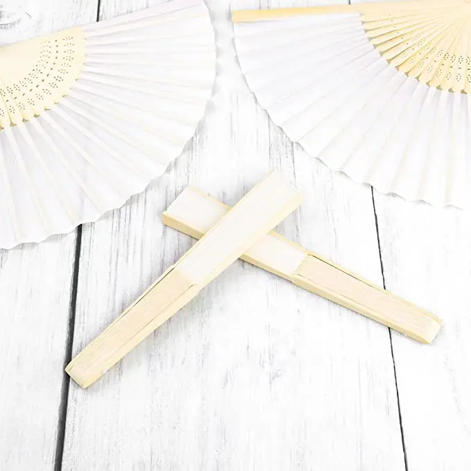 DIY Cute Wholesale Wooden Folding Bamboo Hand Fan With Pouch Chinese Folding Fans Silk Veil Fans
