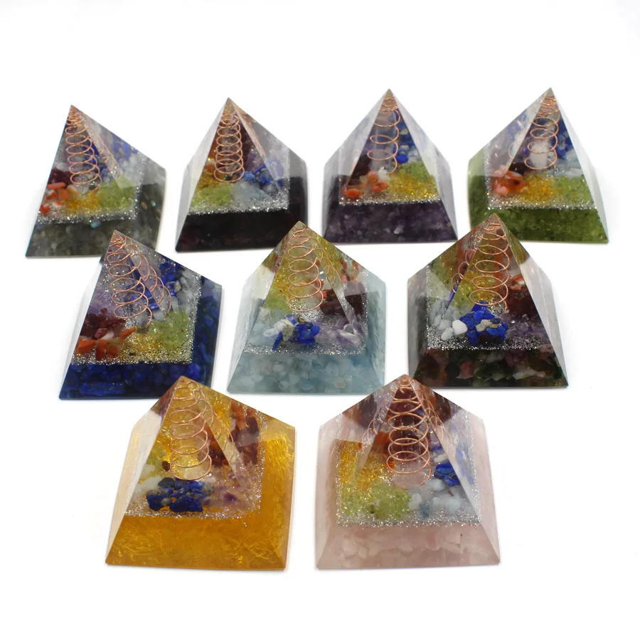 Natural chakras stone colorful healing Resin crystal pyramid