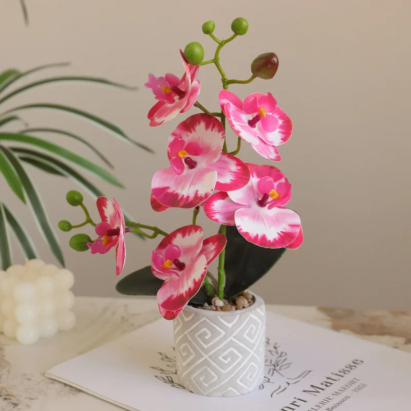 Artificial Orchid Flower with Pretty Ceramic Vase Faux Orchid Phalaenopsis Arrangement for Wedding Indoor and Outdoor Decoration