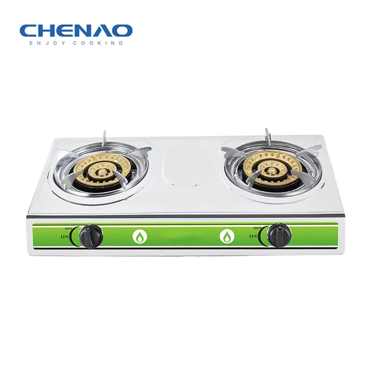 Golden Supplier Gas Cooker Double Burner Indoor Stainless Steel Cooktops With Cast Iron Burner