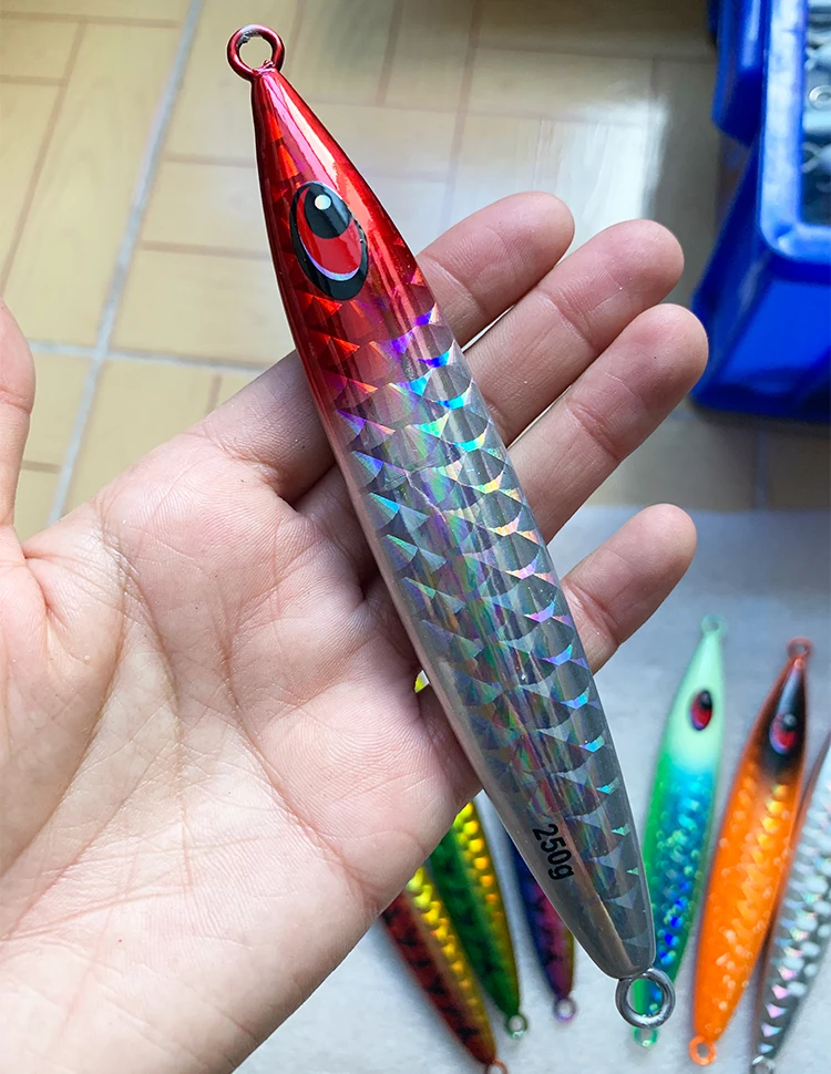 wholesale New 250g 300g 400g 500g 600g Deep Sea Slow Pitch Jigging Lure Uv Glow Metal Fast Jig Lure Saltwater Fishing lures