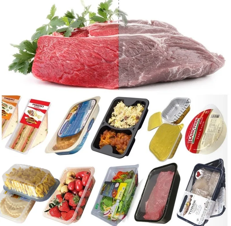 tabletop two division food tray sealer MAP modified atmosphere packing tray sealer with automatic film cut