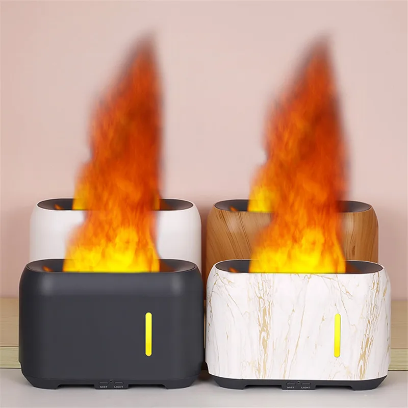 Minigo New popular fire Aroma Essential Oil Diffuser 3D Flame diffuser air humidifier with led Warm yellow light