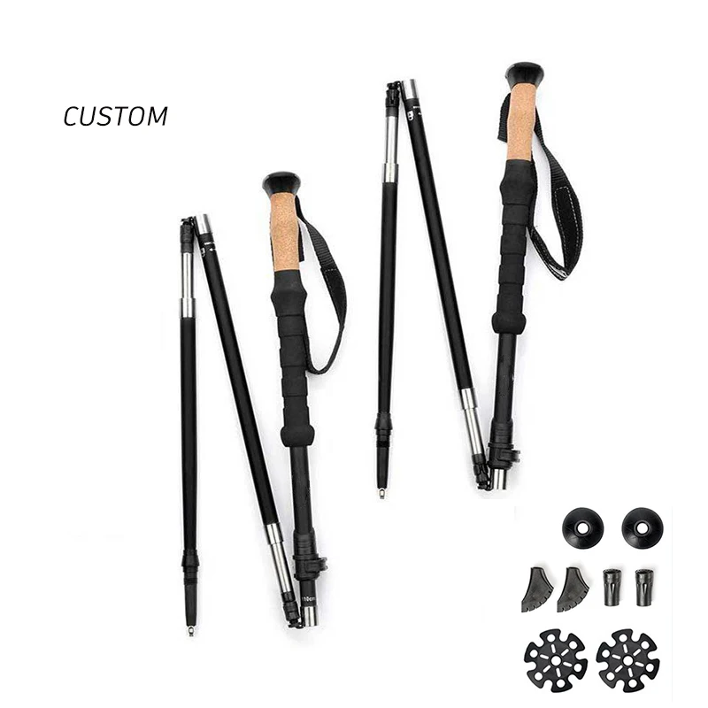 Hot Sale Adjustable Aluminum folding walking sticks foldable Trekking Hiking Poles collapsible