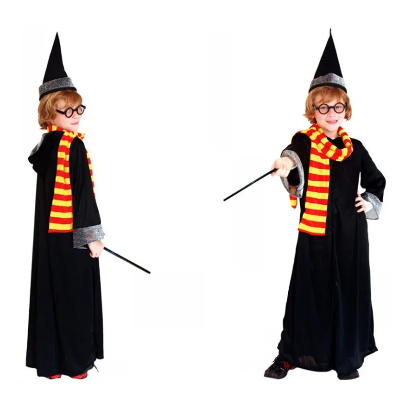 2022 Halloween Costume Kids Magic House School Uniform Cloak Witchcraft  Wizard Deluxe  Robe with Hat Scarf