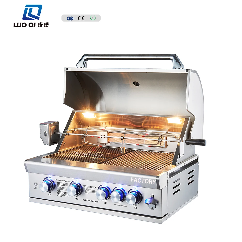Factory direct bbq grill sale 5 burners Restaurant 32inch stainless steel Charcoal indoor kitchen buil-in bbq grill