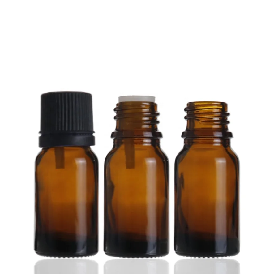 Wholesale amber round perfume essential oil 10ml glass bottle with plastic screw cap