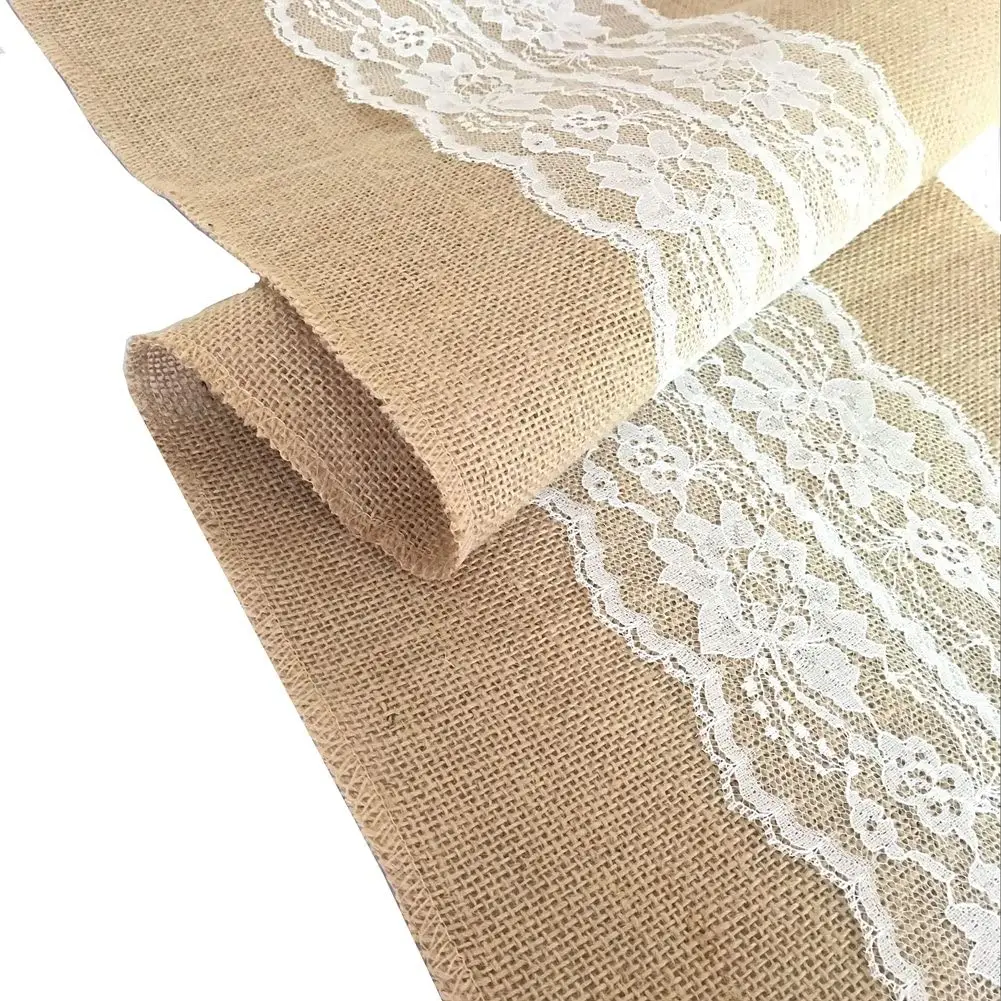 Factory Hemp Linen Lace Embroidered Burlap Roll 100% Jute Fabric Lace Ribbon for Decoration