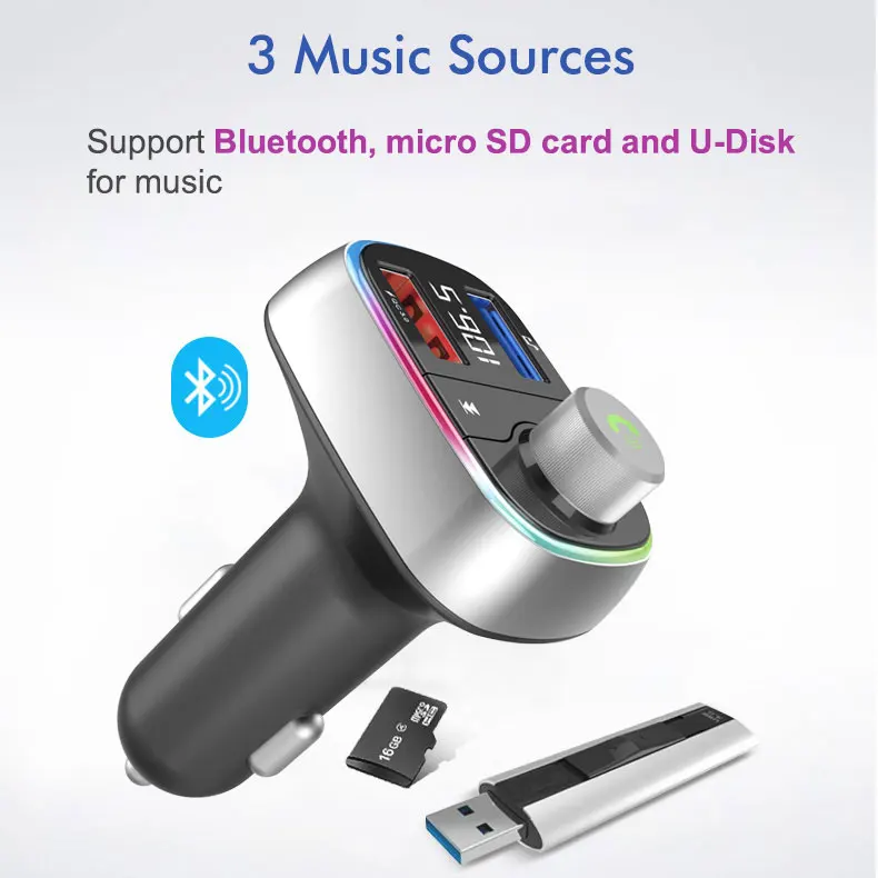 2021 Автомобильный FM-передатчик аудиоприемник адаптер Bluetooth 5 0 двойной USB QC3.0 быстрое зарядное