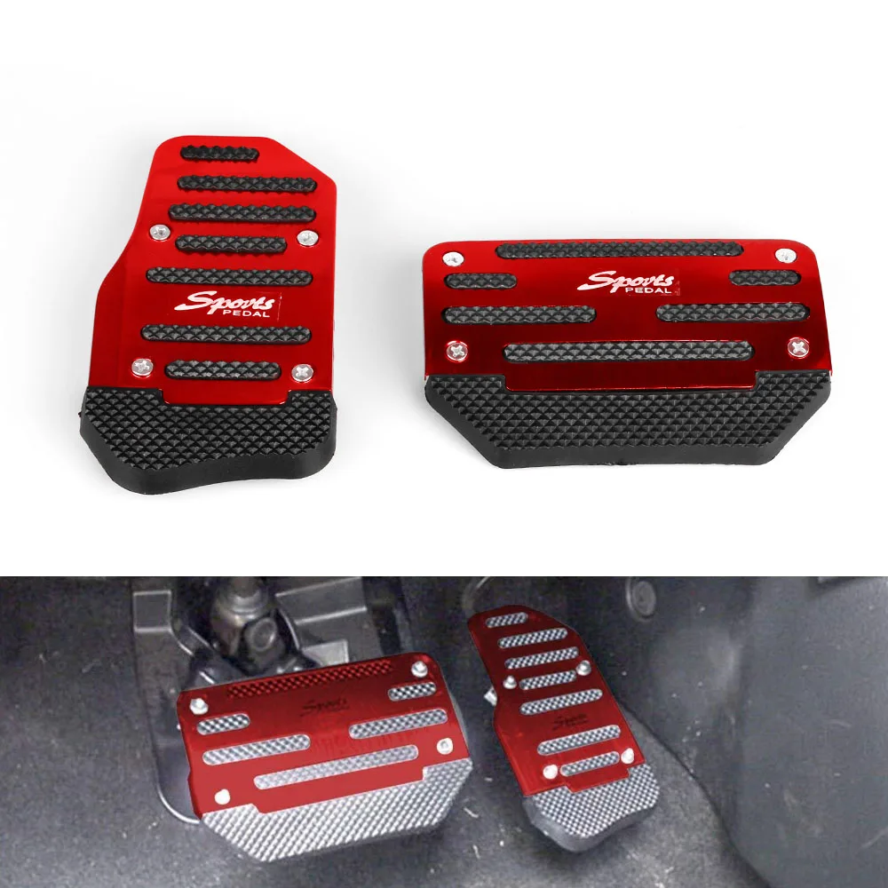 2pcs Universal Car Aluminum Automatic Gear Brake Accelerator Non-Slip Foot Pedal Pad Cover Red/Blue/Silver