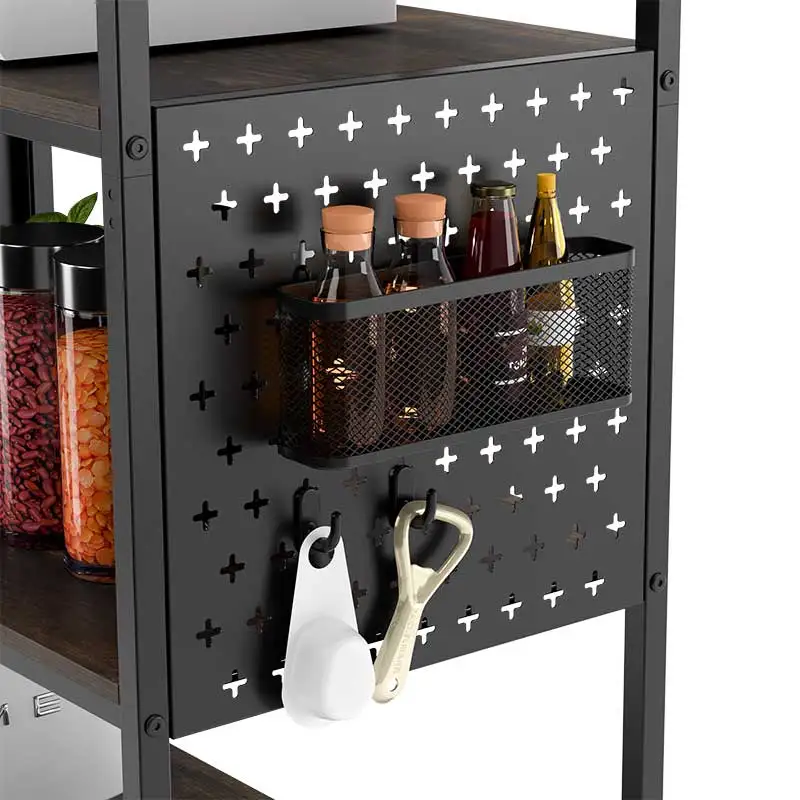 Kitchen Storage Shelf Rack Kitchen Bakers Rack Coffee Bar Table Microwave Stand With DIY Pegboard