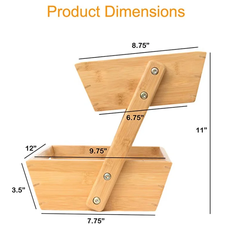 Nature Bamboo Fruit Basket  2 Tier Fruit and Vegetable Storage Stand for Kitchen Countertop Solid Design and Breathable