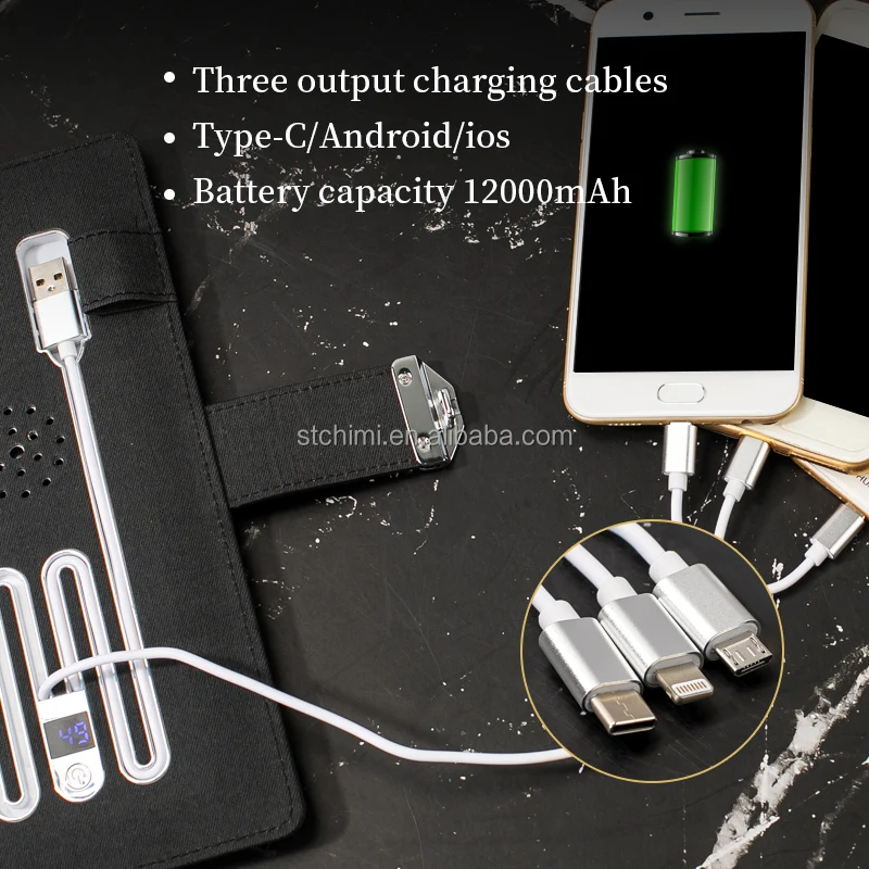 Trending products A5 PU Fingerprint lock wireless and cable charging notebook 12000 mAh new items 2023 corporate gifts