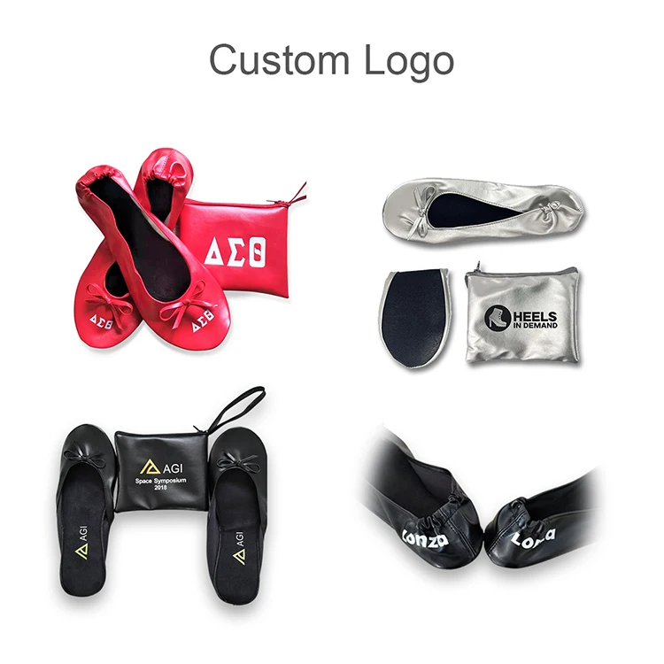 Custom Logo Women Soft Foldable Ballet Slides Ballerina Slippers After Party Shoes with Bag