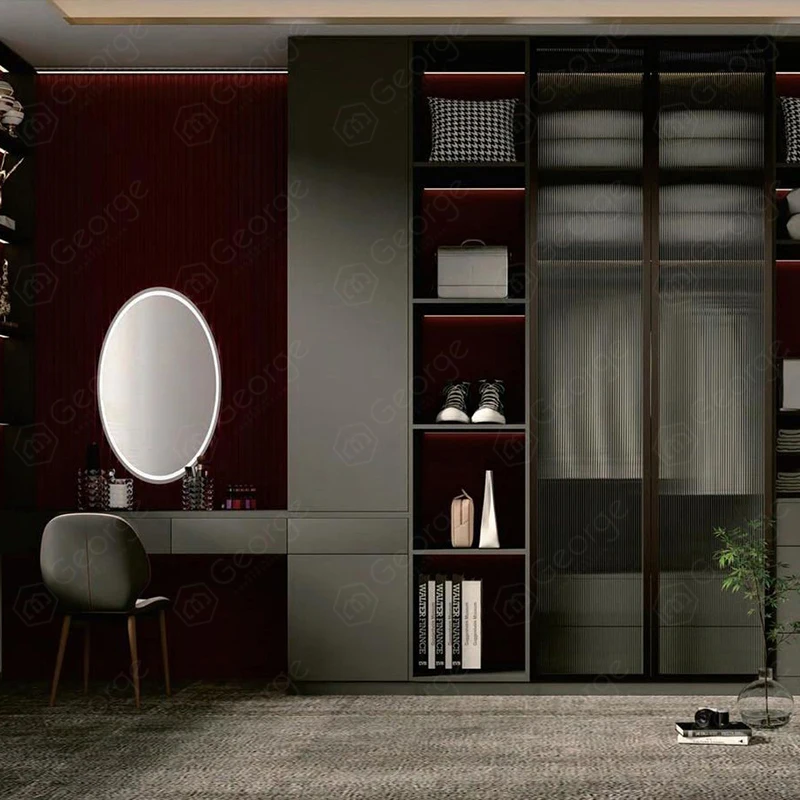 hot selling u shaped wardrobe wall in closet modern luxury cabinet storage home wardrobe with dresser table