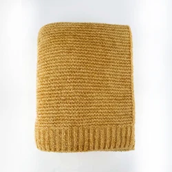 China custom logo rug blanket sofa cover weighted soft warm winter breathable knit chenille striped lined textured mustard throw