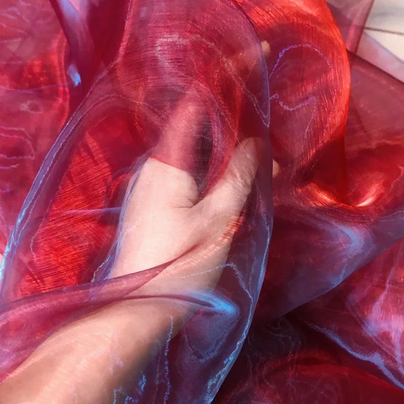 2023 Customization shiny two tone organza rainbow fabric for making dress wedding