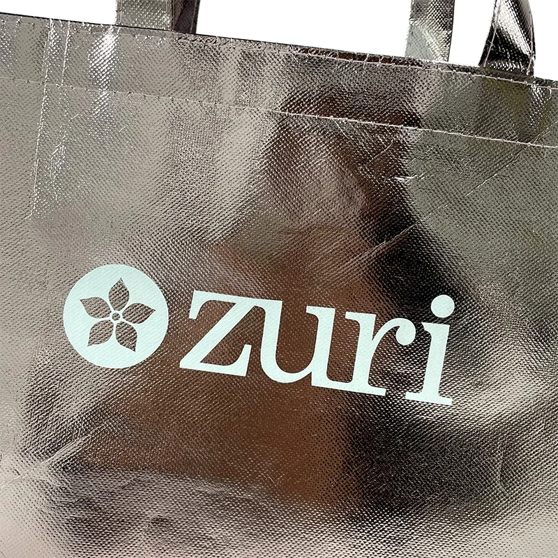 Eco-Friendly Promotional Shopping Bag Holographic Metallic Laminated Non-Woven Tote with letter Pattern