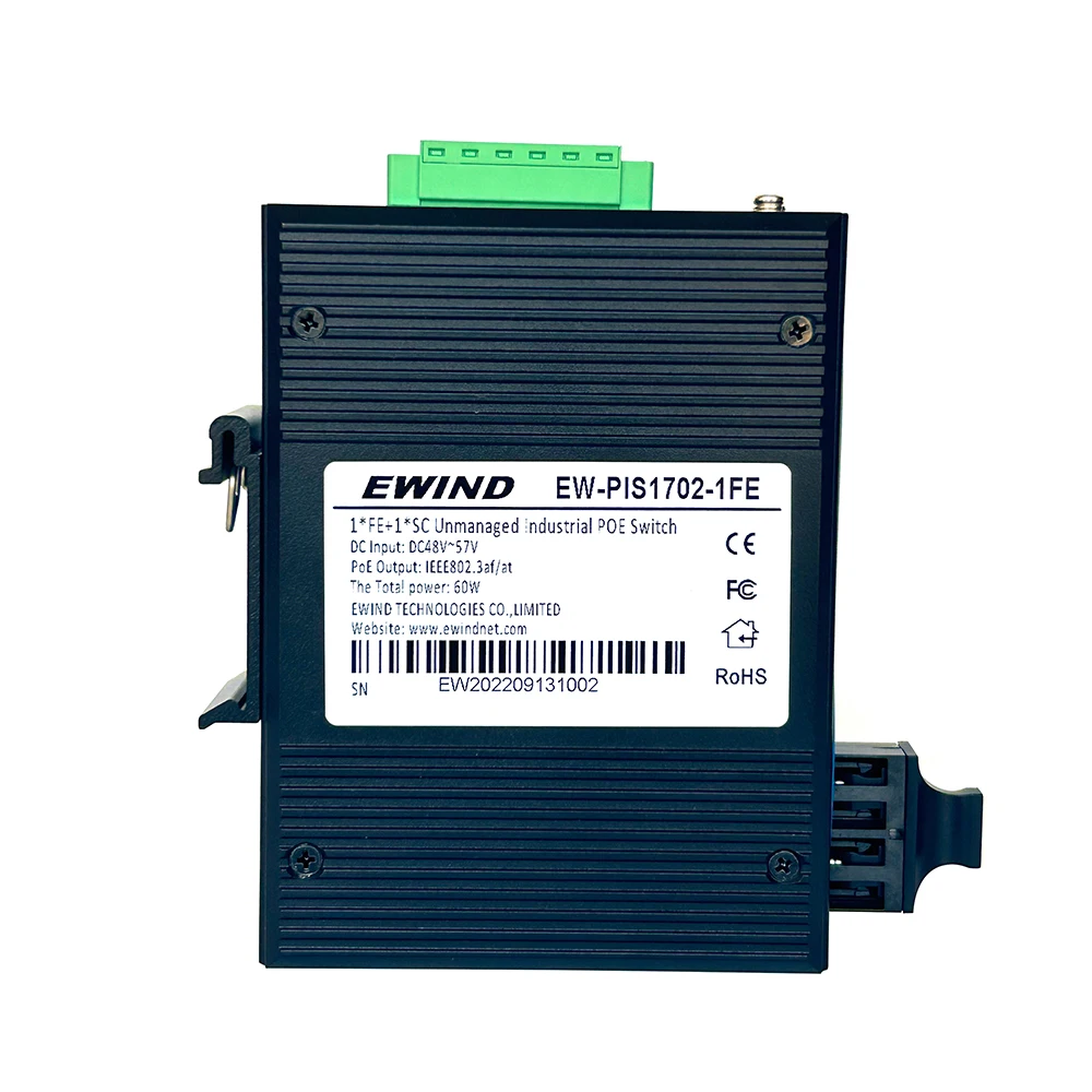 EWIND Excluding Power Supply  2 Ports 10/100M Single/Multi Mode Single / Dual Fiber Industrial PoE Fiber Switch