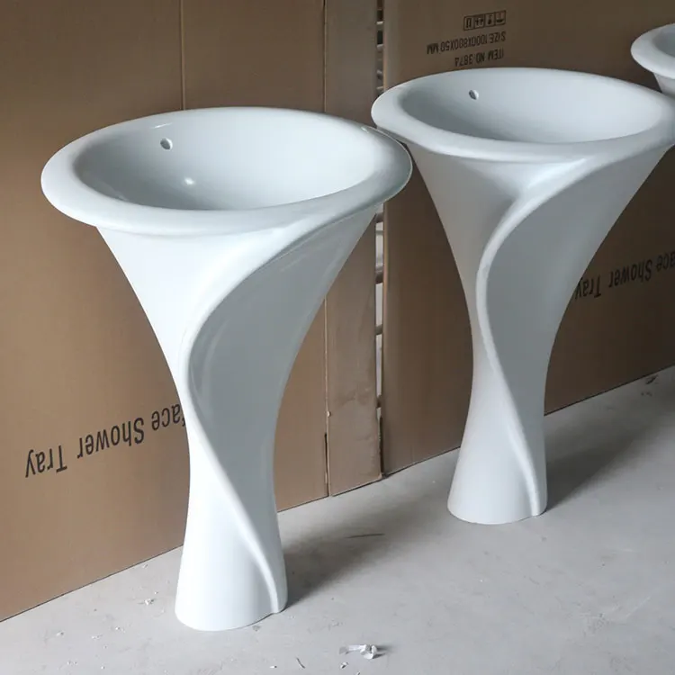 
Bathroom Washbasin Flower Shaped Freestanding Basin Solid Surface Stone Standing Sink 