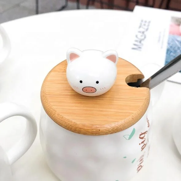 
400ml Cute Animal Pig ceramic mug with lid spoon,Porcelain Mug Ceramic Coffee Cup Fun Tea Cup Drinkware Mugs 