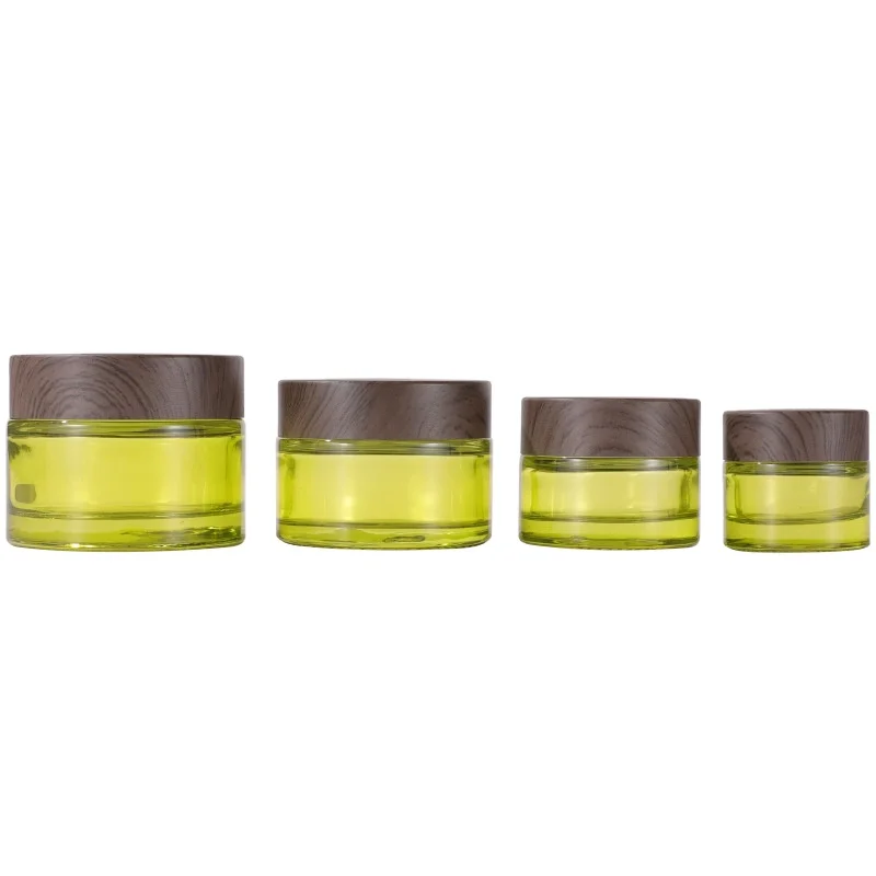 Lid Cream Bottle Glass Face Cream 100g 50g 20g Wood Grain  Frosted Cosmetic Jars Face Cream Packaging Bottle