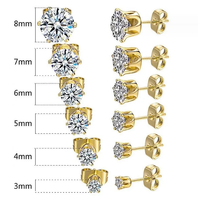 Manufacturer Direct Sales Hot Selling Stainless Steel Zircon Earrings Six Claw Stud Earrings