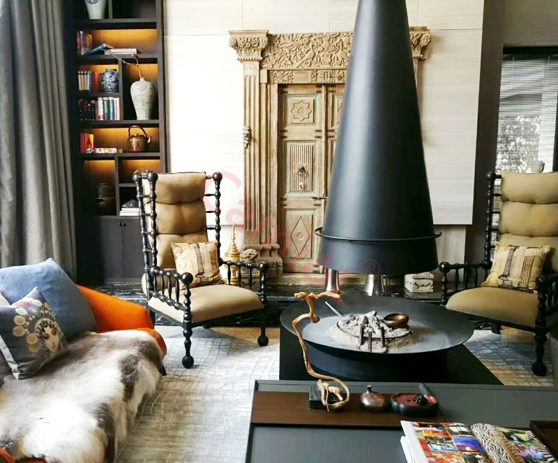 Custom Indoor Wood Stove Decorative Wall Mounted Wood Burning Hanging Suspended Fireplace