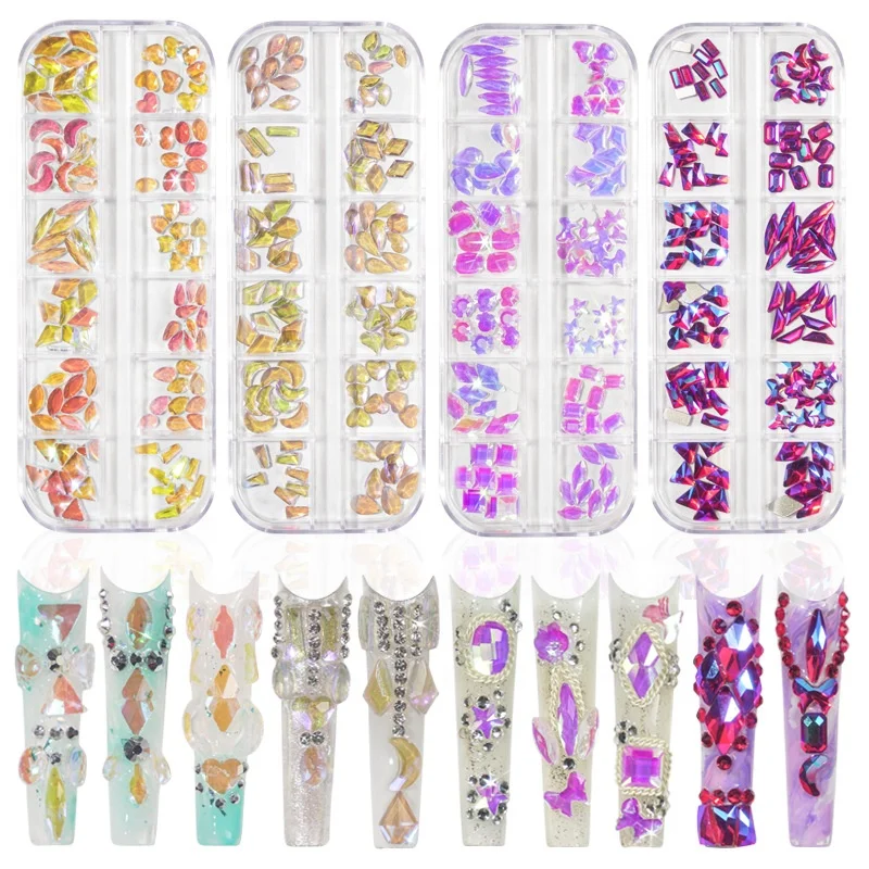 Wholesale nail rhinestones bulk Nail Art Decoration Crystal Glitters Stone Shaped Nail Rhinestones with box