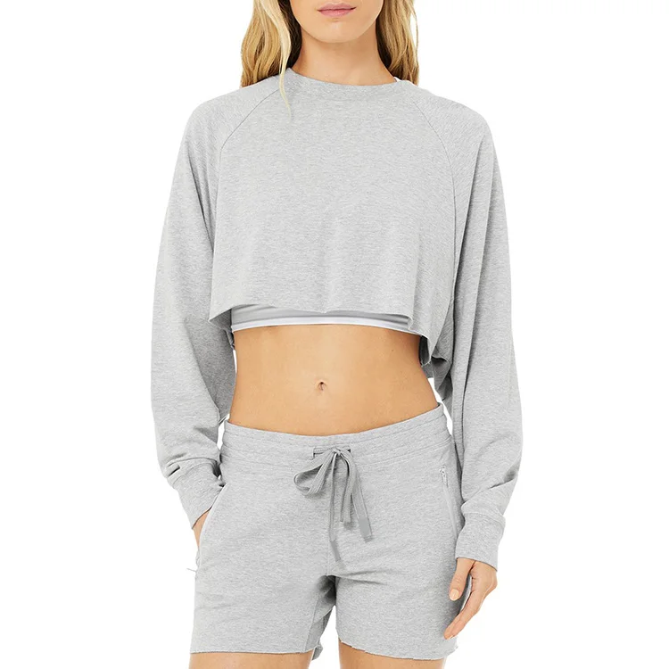 Wholesale Streetwear Custom Logo Long Sleeve Youth Pullover Womens Cut Out Sweatshirts Girls Croptop Hoodies In Oversized