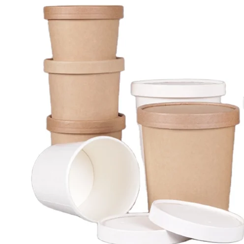 16oz Soup Cup Customized Large Volume Cup Bowl Soup Salad Noodle Disposable Fast Food Bowl Kraft Paper Cup