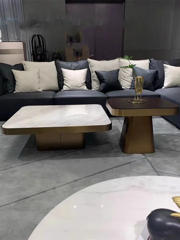 Coffee Tables Set Stainless Steel Frame Centre Tables 2-piece New Design Gold/glass for Center Living Room Furniture Gold Metal