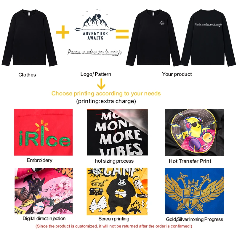 100% Cotton 220GSM 3d Embroidery T shirts For Men Heavy Blank Oversize Tee Long Sleeve Tshirt With Logo Custom Logo Printed