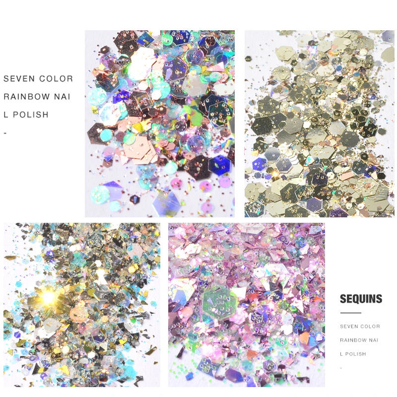 Wholesale Nail art supplies 12 color crystal clear acrylic powder Mixed size 1g bottled discoloration glitter acrylic powder