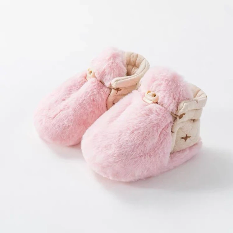 Недорогая Удобная зимняя теплая детская обувь с подкладкой из искусственного меха для новорожденных и маленьких девочек с нескользящей подошвой