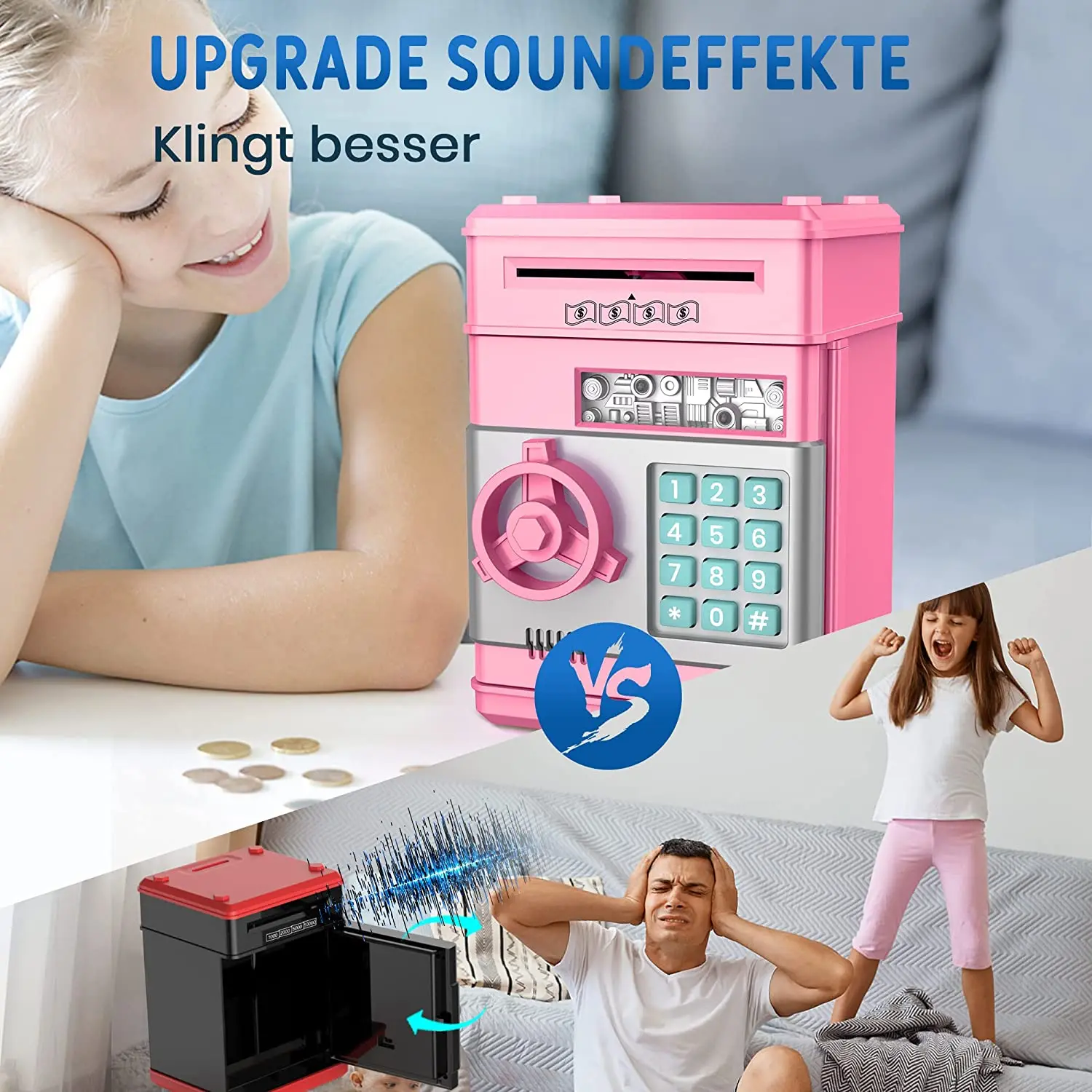 Gift Piggy Bank, Birthday Toys Gifts Electronic Real Money Coin ATM Machine, Plastic Large Saving Bank Safe Lock Box